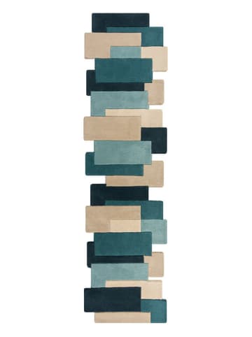 Flair Rugs Woll-Läufer "Collage" in Beige/ Türkis/ Schwarz