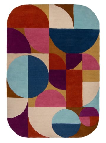Flair Rugs Wollen tapijt "Mia" rood/lichtbruin/blauw - (L)120 cm - (B)170 cm