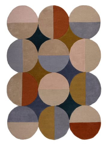 Flair Rugs Woll-Teppich "Mia" in Hellbraun/ Blau