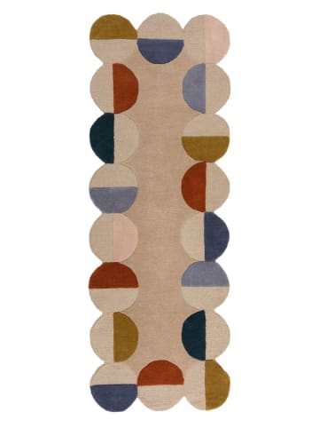 Flair Rugs Woll-Läufer "Mia" in Hellbraun/ Dunkelblau/ Blau