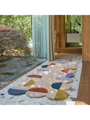 Flair Rugs Wollen loper "Mia" lichtbruin/donkerblauw/blauw - (L)80 cm - (B)230 cm