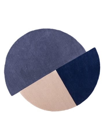 Flair Rugs Wollen tapijt "Mia" blauw/beige/donkerblauw - Ø 150 cm