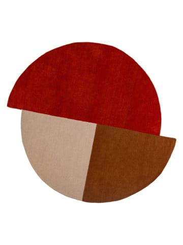 Flair Rugs Wollen tapijt "Mia" rood/beige/lichtbruin - Ø 150 cm