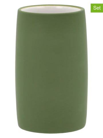 SÖDAHL 2-delige set: tandenborstelbekers "Mono" groen - (H)11 x Ø 6,5 cm