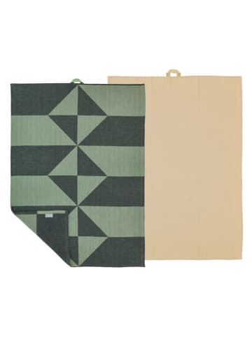 SÖDAHL 2-delige set: theedoeken "Twist" groen/beige - (L)70 x (B)50 cm