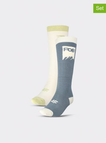 4F 2er-Set: Ski-/ Snowboardsocken in Beige/ Blau