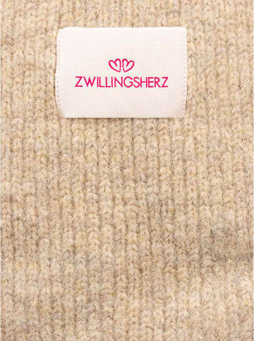 Zwillingsherz Schal mit Wollanteil in Beige - (L)200 x (B)30 cm