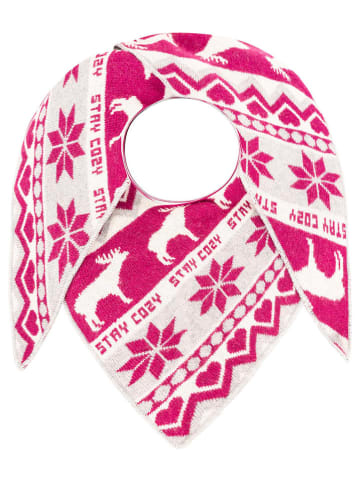 Zwillingsherz Chusta trójkątna w kolorze różowo-białym z dodatkiem wełny - 185 x 90 cm