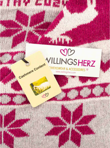 Zwillingsherz Chusta trójkątna w kolorze różowo-białym z dodatkiem wełny - 185 x 90 cm