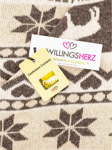 Zwillingsherz Chusta trójkątna w kolorze szaro-białym z dodatkiem wełny - 185 x 90 cm