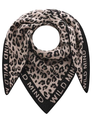 Zwillingsherz Driehoekige sjaal "Leo Wild" met wol aandeel beige/zwart - (L)200 x (B)100 cm