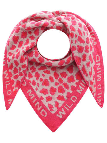 Zwillingsherz Driehoekige sjaal "Leo Wild" met wol aandeel roze/beige - (L)200 x (B)100 cm