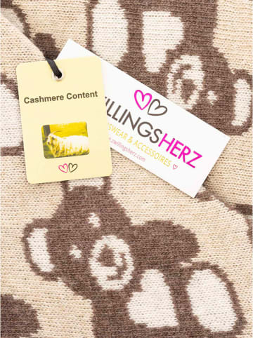 Zwillingsherz Driehoekige sjaal “Teddybeer” met wol aandeel bruin/beige - (L)185x(B)90 cm