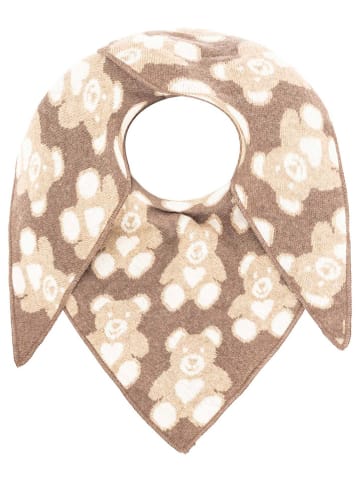 Zwillingsherz Driehoekige sjaal “Teddybeer” met wol aandeel bruin/beige - (L)185x(B)90 cm