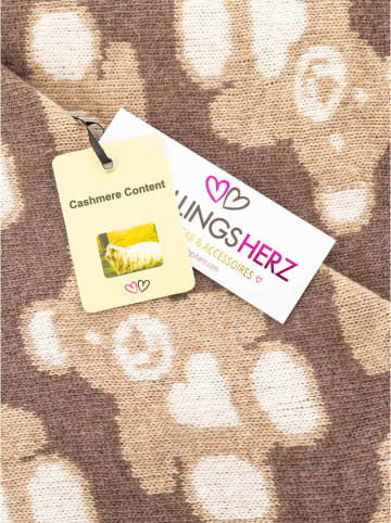 Zwillingsherz Driehoekige sjaal “Teddybeer” met wol aandeel bruin/beige - (L)185x(B)90 cm
