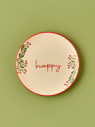 BELLA MAISON Ontbijtbord "Happy" crème/rood - Ø 20 cm