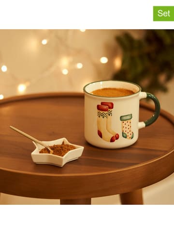 BELLA MAISON 2-delige koffieset "Sardinya" wit/groen/rood
