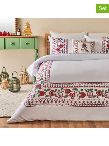 BELLA MAISON 3tlg. Satin-Bettwäscheset "Jolly" in Weiß/ Rot