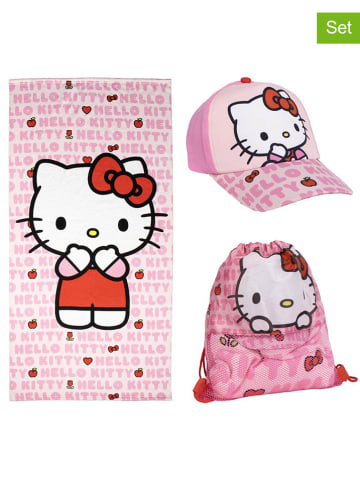 Hello Kitty 3tlg. Set: Handtuch & Zubehör "Hello Kitty" in Rosa