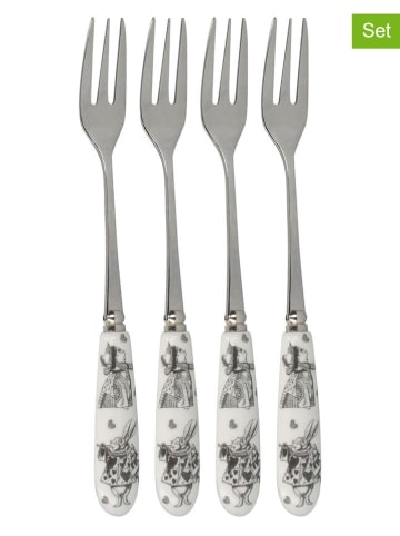 Mikasa 4-delige set: gebakvorken "Alice in Wonderland" zilverkleurig/wit