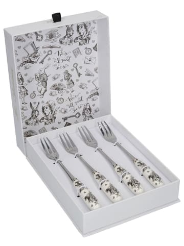 Mikasa Widelczyki (4 szt.) "Alice In Wonderland" w kolorze srebrno-białym do ciasta