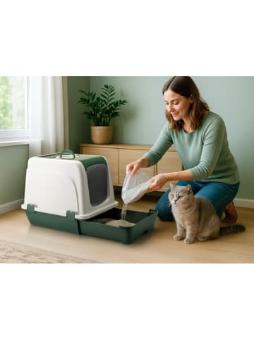 Paws&Whiskers Kattenbak wit/groen - (B)39,5 x (H)47 x (D)55 cm