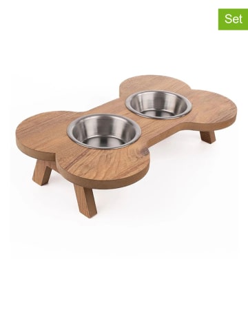 Paws&Whiskers 3-delige voerbakset lichtbruin - (B)42 x (H)6 x (D)23 cm