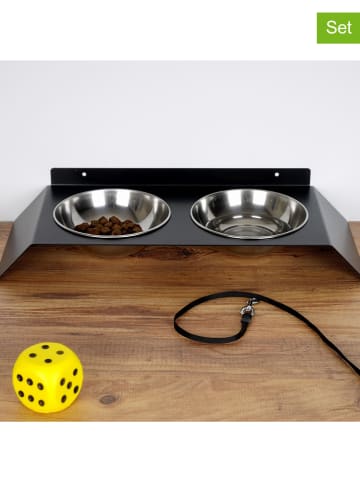 Paws&Whiskers 3-delige voerbakset zwart - (B)50 x (H)6 x (D)20 cm