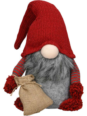 POSIWIO Figurka dekoracyjna "Gnome" w kolorze czerwono-szarym - 28 x 50 x 15 cm