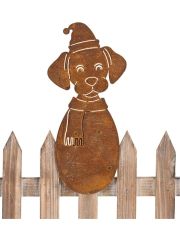 POSIWIO Figurka "Dog with a hat" w kolorze jasnobrązowym na płot - 13 x 29,5 cm