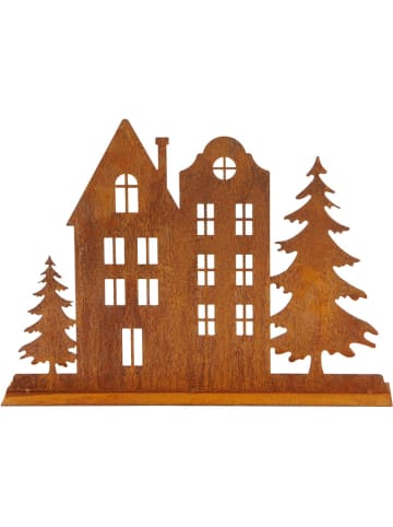 POSIWIO Dekoaufsteller "Häuser mit Bäumen" in Hellbraun - (B)39,5 x (H)28 x (T)10 cm