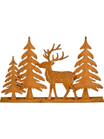 POSIWIO Dekoracja "Deer with fir trees" w kolorze jasnobrązowym - 40 x 25,5 x 6 cm