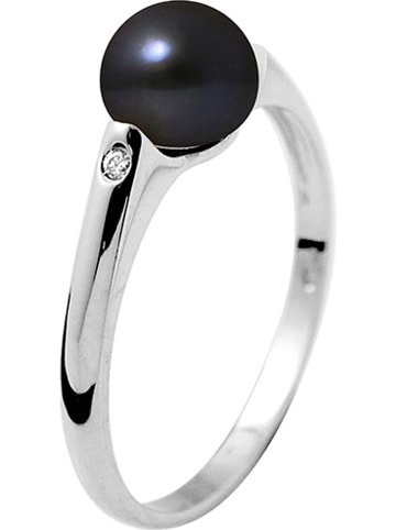 Pearline Witgouden ring met diamant en zoetwaterkweekparel zwart