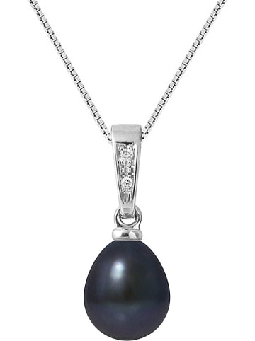 Pearline Złoty naszyjnik z diamentami i perłą w kolorze czarnym - dł. 42 cm