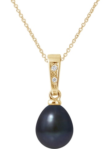 Pearline Gouden ketting met diamanten en zoetwaterparels zwart - (L)42 cm