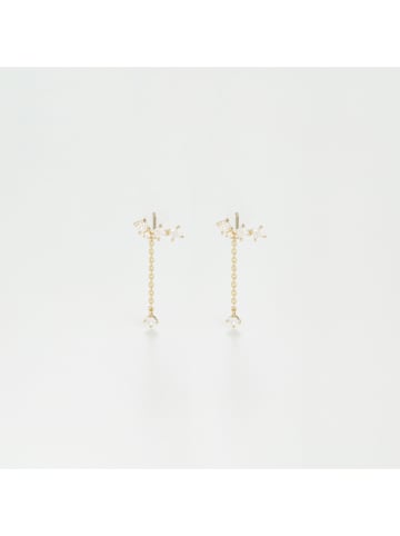 L instant d Or Gouden oorstekers "Fleurs dormeuses" met edelstenen