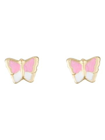 L instant d Or Złote kolczyki-wkrętki "Papillon amoureux"