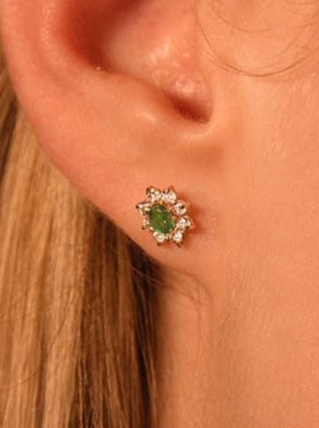 L instant d Or Gouden oorstekers "Marguerite emeraude" met edelstenen