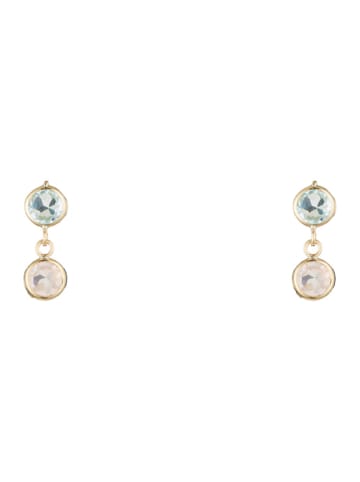 L instant d Or Złote kolczyki "Duo Topaze et Quartz Rose" z topazami i różowymi kwarcami