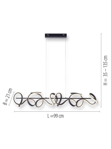 JUST LIGHT. Lampa wisząca LED "Curls" w kolorze czarnym - 99 x 135 x 21 cm