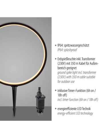 Just Light LED-Erdspießleuchte in Schwarz - (H)48 x  Ø 32 cm