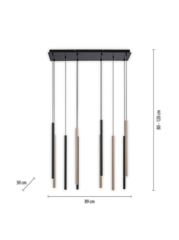 Just Light LED-Hängeleuchte "Flute" in Schwarz - (B)89  x (H)120 x (T)30 cm
