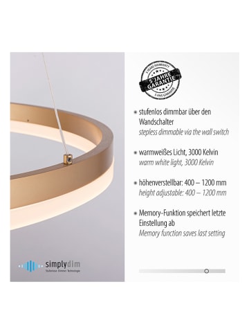 Paul Neuhaus Lampa wisząca LED "Titus" w kolorze złotym - Ø 60 cm