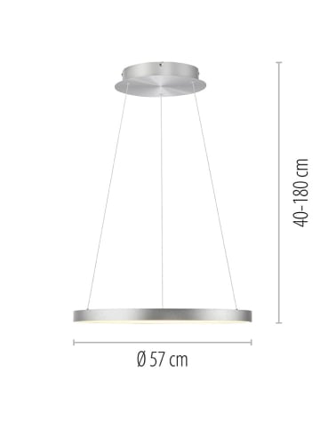 Just Light Lampa wisząca LED "Hoop" w kolorze srebrnym - wys. 180 x Ø 57 cm