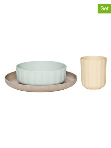 OYOY mini 3-delige serviesset "Pullo" lichtbruin/lichtblauw/crème