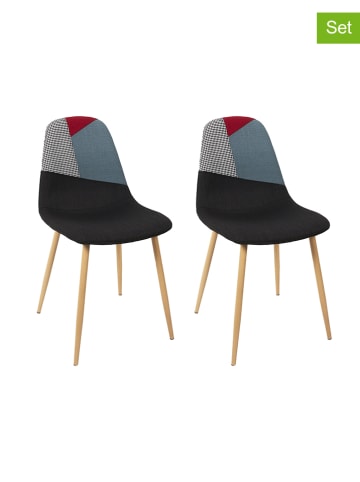 THE HOME DECO FACTORY 2-delige set: eetkamerstoelen "Patchwork" zwart/grijs - (B)53 x (H)83,5 cm