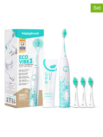 Happy Brush Schallzahnbürste "Eco V3" inkl. 3 Aufsteckbürsten in Weiß/ Türkis