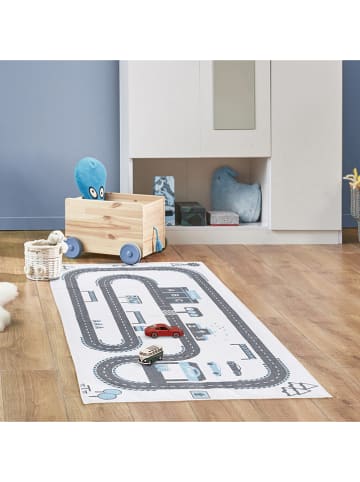 The Home Deco Kids Baumwoll-Teppich "Circuit" in Weiß/ Grau - (L)140 x (B)70 cm