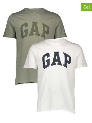 GAP 2er-Set: Shirts in Khaki/ Weiß