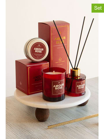 Lucky Bees 3-delige set: luchtverfrisser en geurkaarsen ''Amour Rose''
